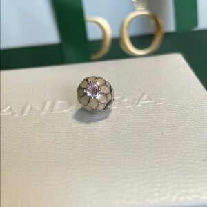 Pandora Magnolia Bloom Opalescent Flower with Pink Stone Clip Charm